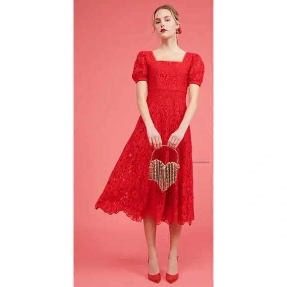 VGUC Rachel Parcell RP Red Lace Fit & Flare Cocktail Holidays Midi Dress XS - Picture 8 of 13
